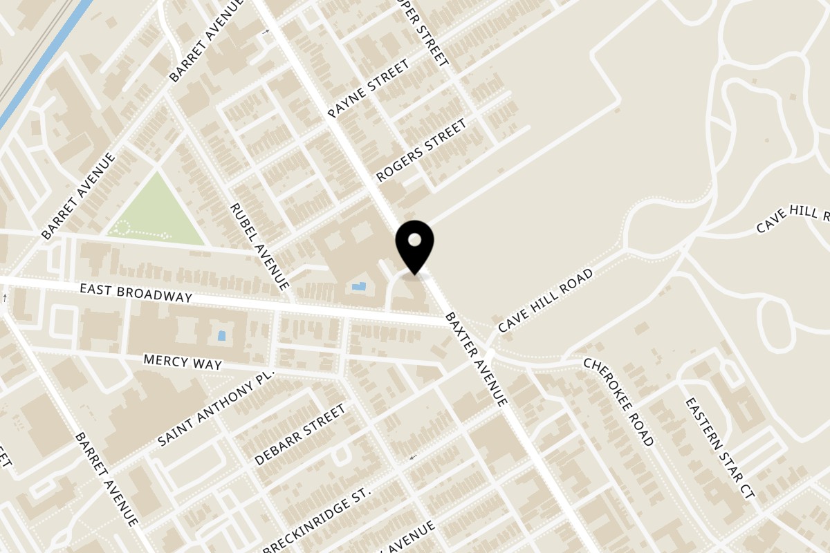 Map showing the location of Carali's Rotisserie Chicken Baxter Avenue on 642 Baxter Ave Ste 102B in Louisville
